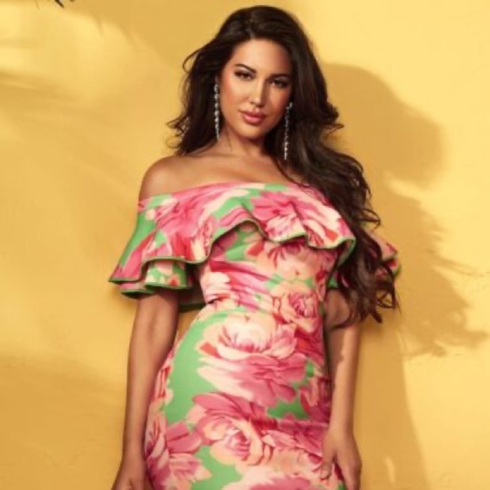 Marciano Floral Off the Shoulder Dress